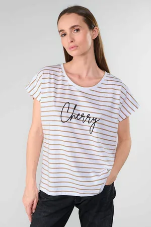 Le Temps des Cerises T-shirt Rayé Broderie Devant