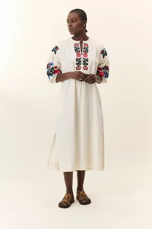Leon & Harper Robe Midi Brodée Manches 3/4 Rudo