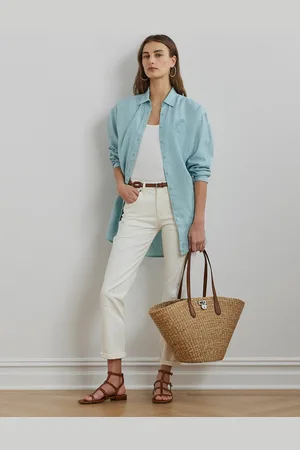 Ralph Lauren Grand Sac Cabas En Paille Et Cuir Tanner