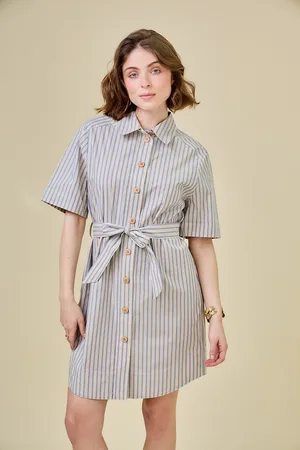 See u soon Robe Chemise Courte À Rayure Manches Courtes