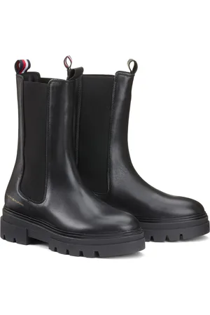 Tommy Hilfiger Boots Cuir Élastiquées À Talon Plat