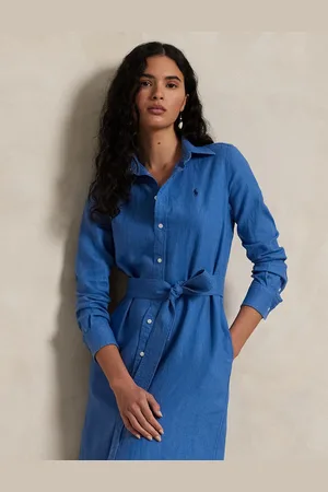 Ralph Lauren Robe-chemise Midi En Lin Manches Longues