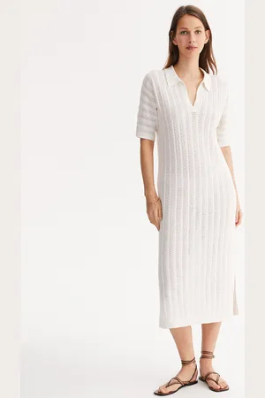 ANNE WEYBURN Robe Droite Longue Maille Pointelle