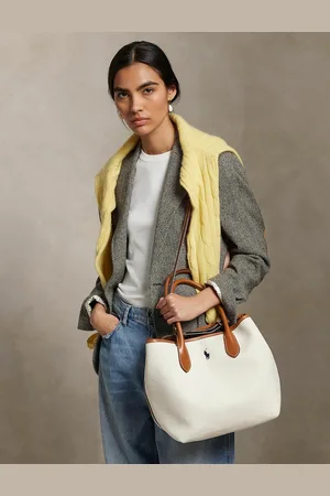 Ralph Lauren Sac Cabas En Toile Anses Et Bandoulière En Cuir