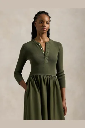 Ralph Lauren Robe Midi Évasée Manches Longues