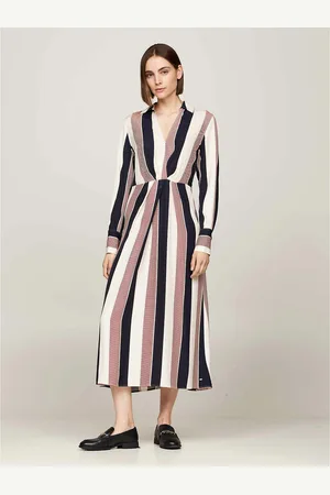 Tommy Hilfiger Robe Midi Rayée Manches Longues