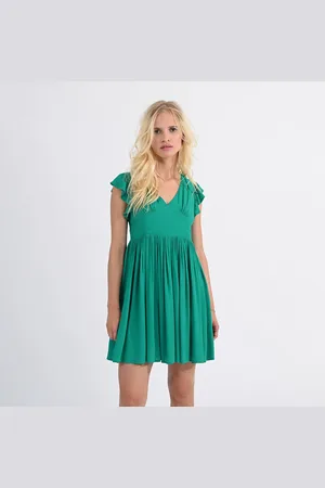 Molly Bracken Robe Courte Col V Manches Volantées