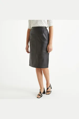 ANNE WEYBURN Jupe Droite En Cuir De Mouton Mi-longue