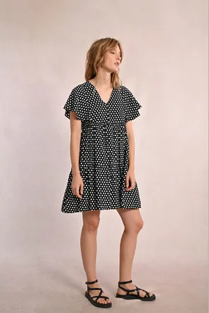 Molly Bracken Robe Courtes Imprimée Évasée Manches Courtes