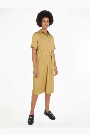 Tommy Hilfiger Robe Fluide Manches Courtes Col Polo Ceinturée