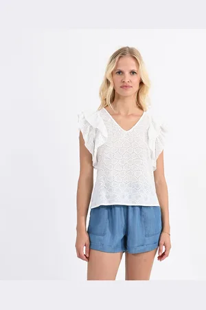 Molly Bracken Blouse Brodée Col V Manches Volantées