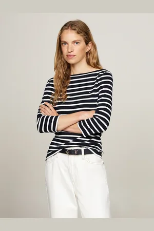 Tommy Hilfiger T-shirt Rayé Col Bateau Manches 3/4