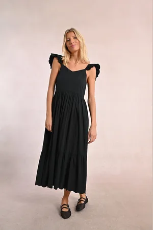 Molly Bracken Robe Mi-longue À Bretelles Volants