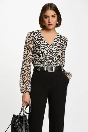 Morgan T-shirt Manches Longues Cache-cœur Imprimé
