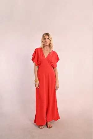 Molly Bracken Robe Longue Manches Courtes Col Plongeant
