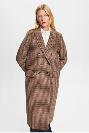 ESPRIT Manteau Long À Carreaux Double Boutonnage