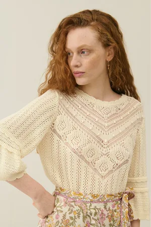 Louise Misha Pull Maille Crochet Manches Aux Coudes Croisette