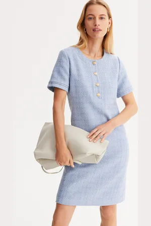 ANNE WEYBURN Robe Droite En Tweed Mi-longue Manches Courtes