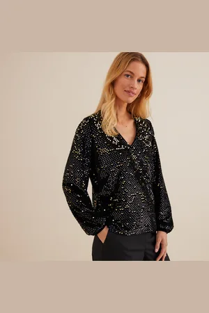 ANNE WEYBURN T-shirt Col V À Sequins Manches Longues