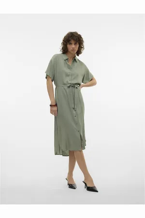 VERO MODA Robe Droite Longueur Midi 3/4 Manches Courtes