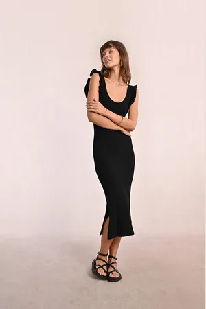 Molly Bracken Robe Moulante À Bretelles Et Volants