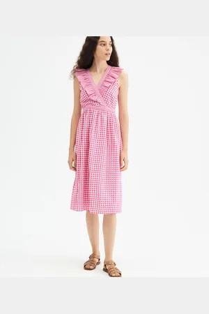 Compañía fantástica Robe Encolure Volantée Imprimé Vichy