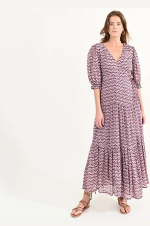Molly Bracken Robe Longue Imprimée Col Croisé