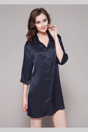 Lilysilk Chemise De Nuit En Soie Mi manche A Fente marine