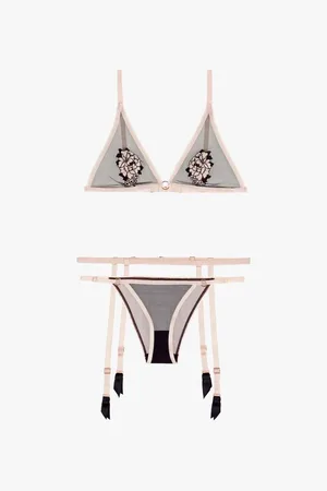 Aubade Ensemble 3 pièces - Soutien-gorge triangle - Slip mini-coeur - Porte-jarretelles
