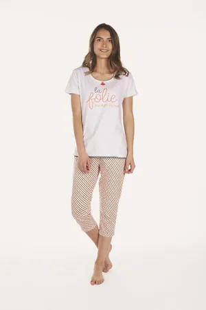 Naf-naf Pyjama femme gris ch/ecru en coton