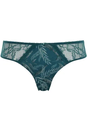 Panache Culotte Brésilienne en Dentelle Ajourée et Tulle Brodé - Bleue