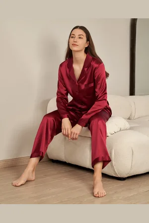 Lilysilk Pyjama oie Rouge Femme Revers Crantés, Boutons Enveloppés De oie 100% oie Naturellement Antibactérien L