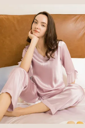 Lilysilk Pyjama Femme oie Naturelle Manches 3/4 Bordées De Dentelle 100% oie Naturelle Profitez Du Toucher Doux Et Lisse De La oie L