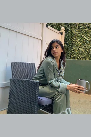 Lilysilk Ensemble Pyjama oie Femme Vert Avec Des Passepoils Contrastés 100% oie Naturelle Profitez Du Toucher Doux Et Lisse De La oie L