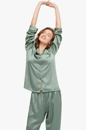 Lilysilk Pyjama En oie Femme Vert Revers Crantés, Boutons Enveloppés De oie 100% oie Naturellement Antibactérien X