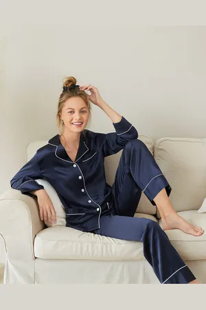 Lilysilk Pyjama oie pyjama femme en soie Marine Liseré Contrastant