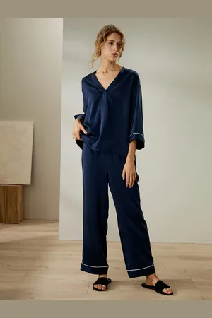 Lilysilk Pyjama En oie Femme Col En V Manches Trois-Quarts 100% oie Naturelle ans Produits Chimiques Nocifs L
