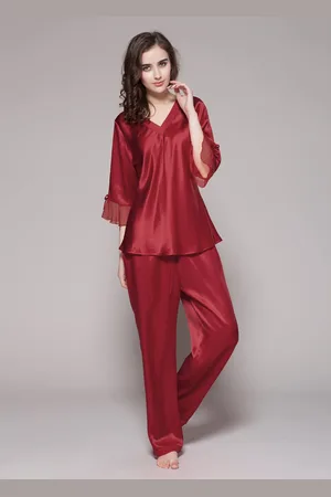 Lilysilk Pyjama oie Femme Manches 3/4 Bordées De Dentelle 100% oie De Mûrier Respirant uper Léger M