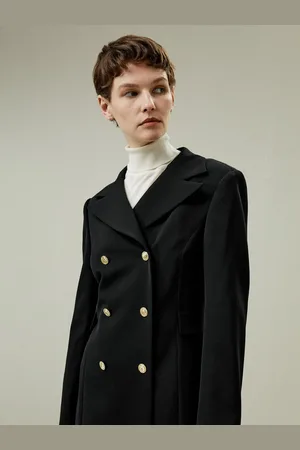 Lilysilk Manteau De Robe Femme Collier À Rabat, Double Boutonnage Tissu ergé En Laine Peignée Convient À Toutes Les aisons 48