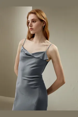 Lilysilk Robe Longue oie Col Bénitier Drapé, Mi-Longue 100% oie Naturelle Doux Pour La Peau Et Respirant