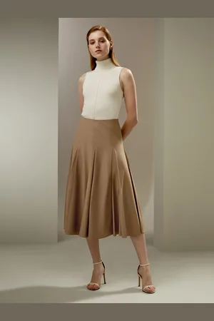 Lilysilk Jupe En Laine Jupe Parapluie Midi Plissée Laine Mérinos Une Touche D