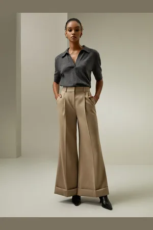 Lilysilk Pantalon En Laine Ourlet Roulé Avec Design Évasé Mélanges oie Et Laine Élégance Intemporelle Et tyle ophistiqué 42