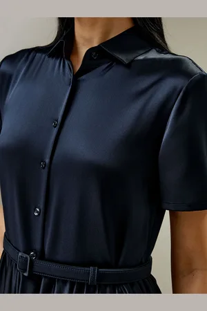Lilysilk Robe oie Longue Col Chemise, Poches Latérales 100% oie Naturelle Une Touche D