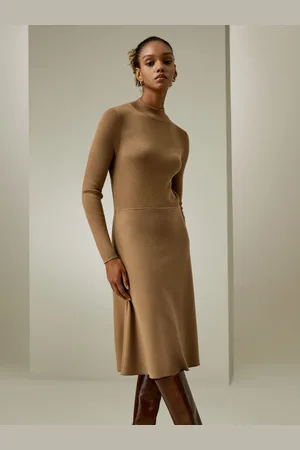 Lilysilk Robe En Laine Chic Mettant En Valeur La Féminité Col Mi-Haut Tricoté oie Et Laine Mettent En Valeur Votre Taille Facile À Assortir Xl