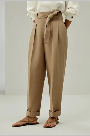 Lilysilk Pantalon oie Femme Pantalon Fuselé À Revers Roulés Mélange oie-Lin imple Et Classique Léger Et Résistant Aux Rides 48