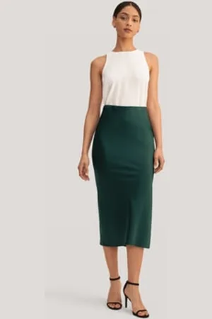 Lilysilk Jupe mi-longue en soie à fente latérale flatteuse Vert apin