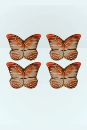 Bordallo Pinheiro Set Of Four Cloudy Butterflies Bread And Butter Plate - Kitchen Cream One Size