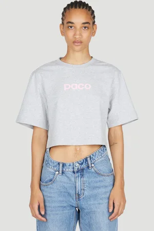 Paco rabanne Logo Print Cropped T-shirt - Femme T-shirts Grey Xs