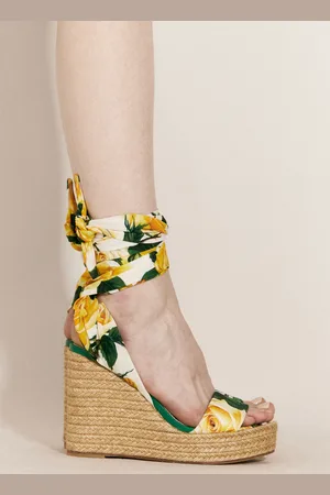Dolce & Gabbana Printed Charmeuse Wedges - Femme Sandales Yellow Eu - 39