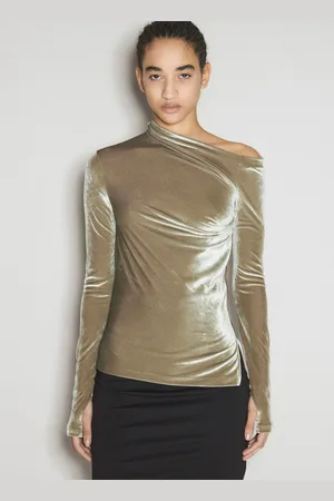 Helmut Lang Velvet Asymmetrical Top - Femme Hauts Green Xs